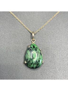 Green Chrysoprase & Sterling Silver 925 Pear Shape Pendant Necklace Size 16''